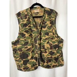 VINTAGE SafTBak CAMOUFLAGE HuntingFishing Full-Zip Vest Size Large Duck Camo J51
